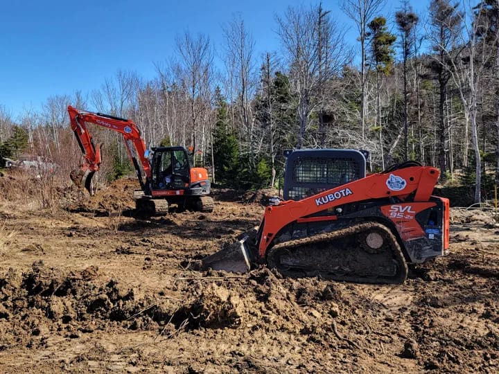 Bulldozer And Backhoe Pushing Around Dirt